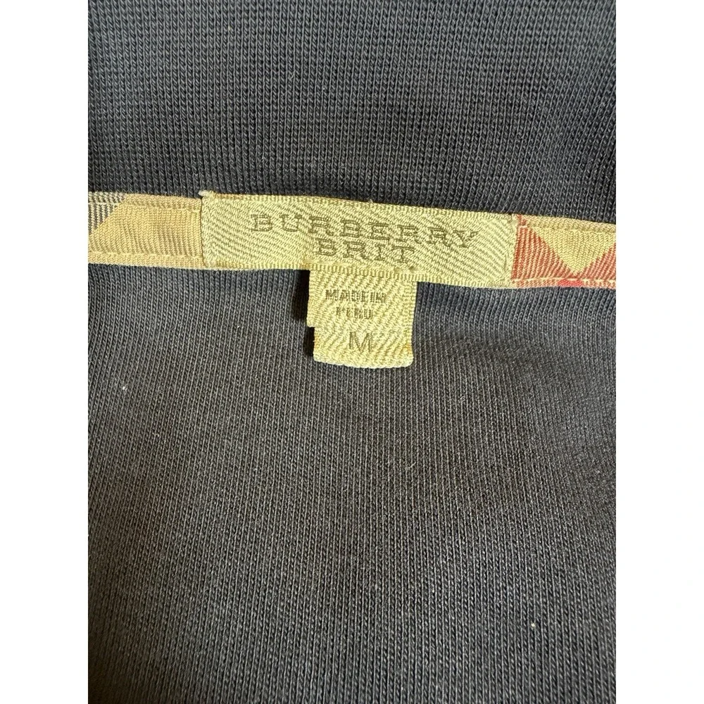 Burberry Brit Mens M Blue 1/4 Zip Pullover Sweater Nova Check Cotton Authentic